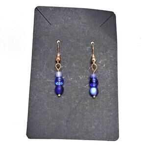 NWT Handmade Triple Frosted Blue Beaded Dangle Earrings - Classic Style